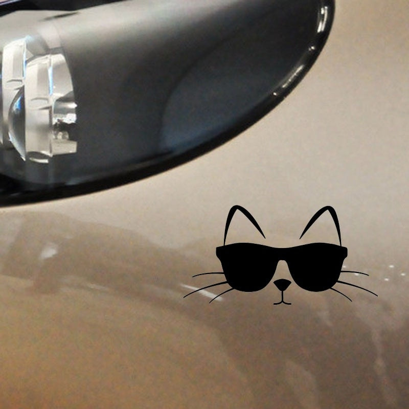 New Fashion 14CM*7.2CM Cool Cat With Sunglasses Vinyl Decal Car Sticker Feline Pet Love Black Silver C10-02482