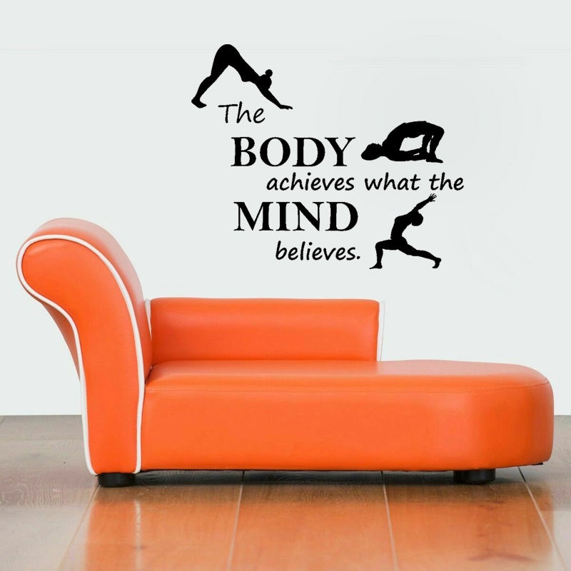 New Brand 57CM*47.2CM The Body achieves what the MIND believe   Fitness Quotes PVC Wakll Sticker W1-260