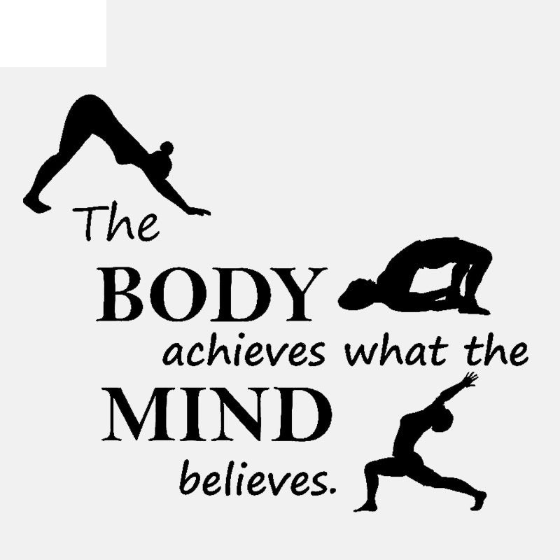 New Brand 57CM*47.2CM The Body achieves what the MIND believe   Fitness Quotes PVC Wakll Sticker W1-260