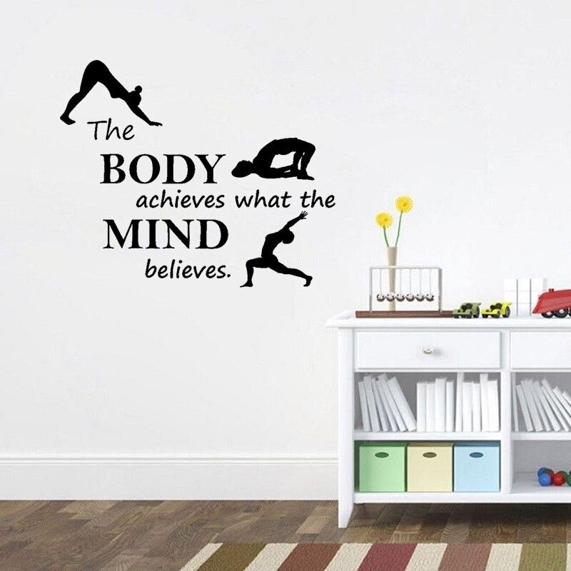 New Brand 57CM*47.2CM The Body achieves what the MIND believe   Fitness Quotes PVC Wakll Sticker W1-260
