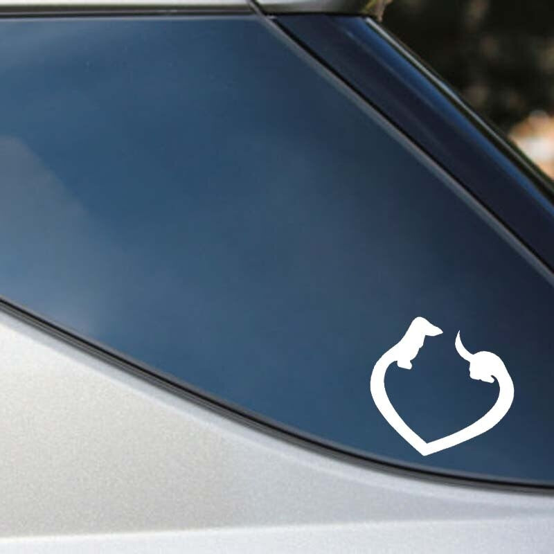 12.7CM*11.9CM DACHSHUND HEART DOG Vinyl Car Sticker Decals Black/Silver C10-00482