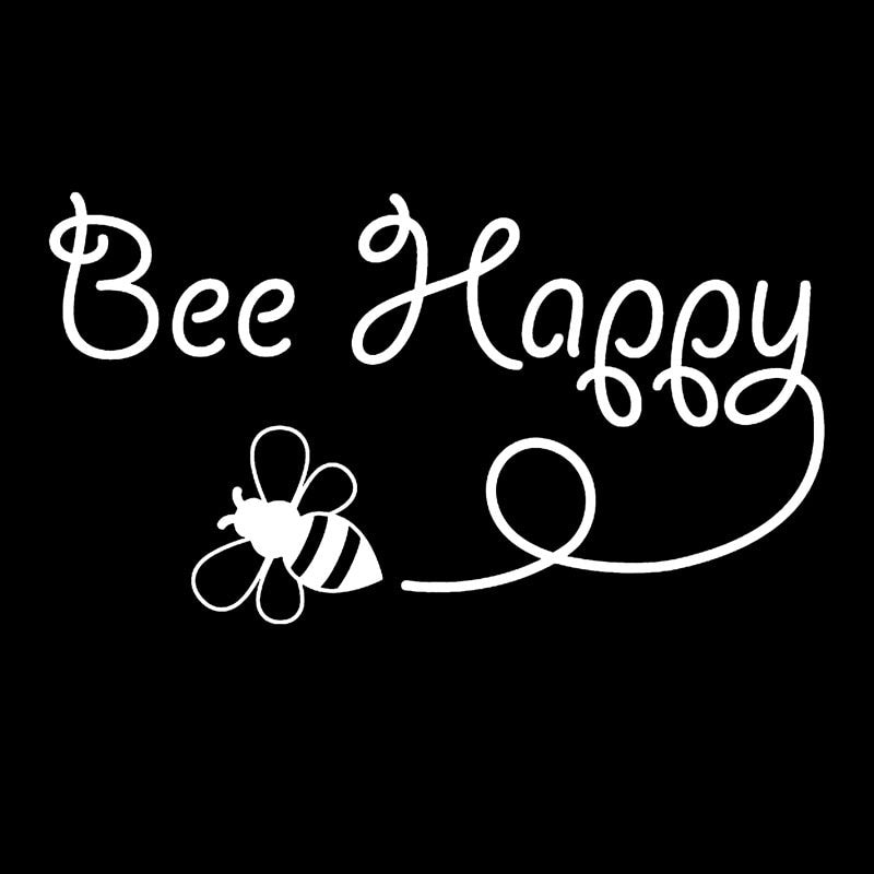 New Brand 15.4CM*8.5CM Bee Happy Design Art Vinyl Car Sticker Inspirational Decal Black/Silver C19-0069