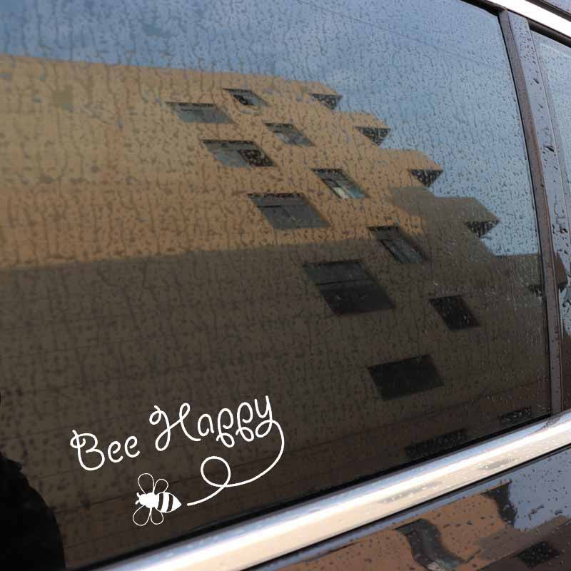 New Brand 15.4CM*8.5CM Bee Happy Design Art Vinyl Car Sticker Inspirational Decal Black/Silver C19-0069