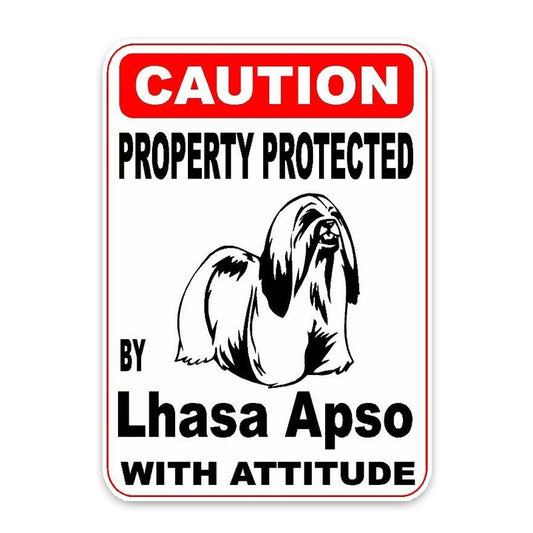10*14.2CM Property Protected By Lhasa Apso Dog The Tail Of The Car  Car Sticker C1-4764