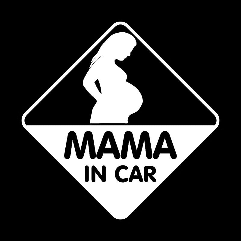 14CM*14CM  MAMA IN CAR PREGNANT ON BOARD STICKER DECAL BABY CHILD CAR Black/Silver C10-00078