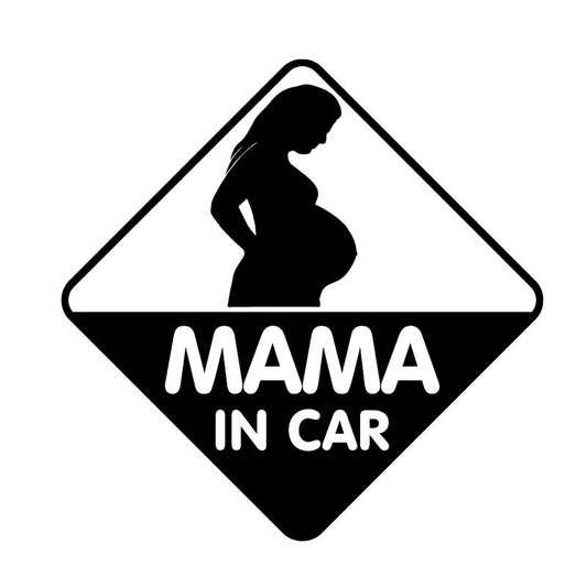 14CM*14CM  MAMA IN CAR PREGNANT ON BOARD STICKER DECAL BABY CHILD CAR Black/Silver C10-00078