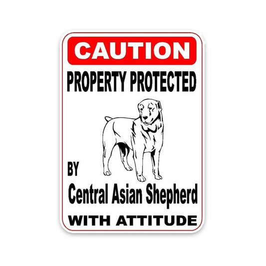 10*14.2CM Property Protected By Central Asian Shepherd Dog Personality Retro- Car Sticker Decals C1-4494