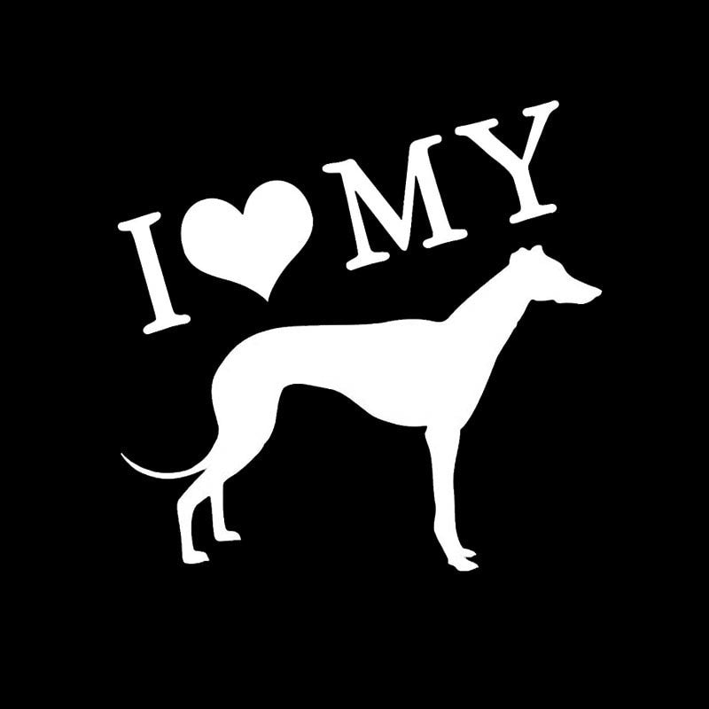 14CM*14CM I Love My Pet Greyhound Car Window Decoration Car Sticker Black/Silver C2-3043