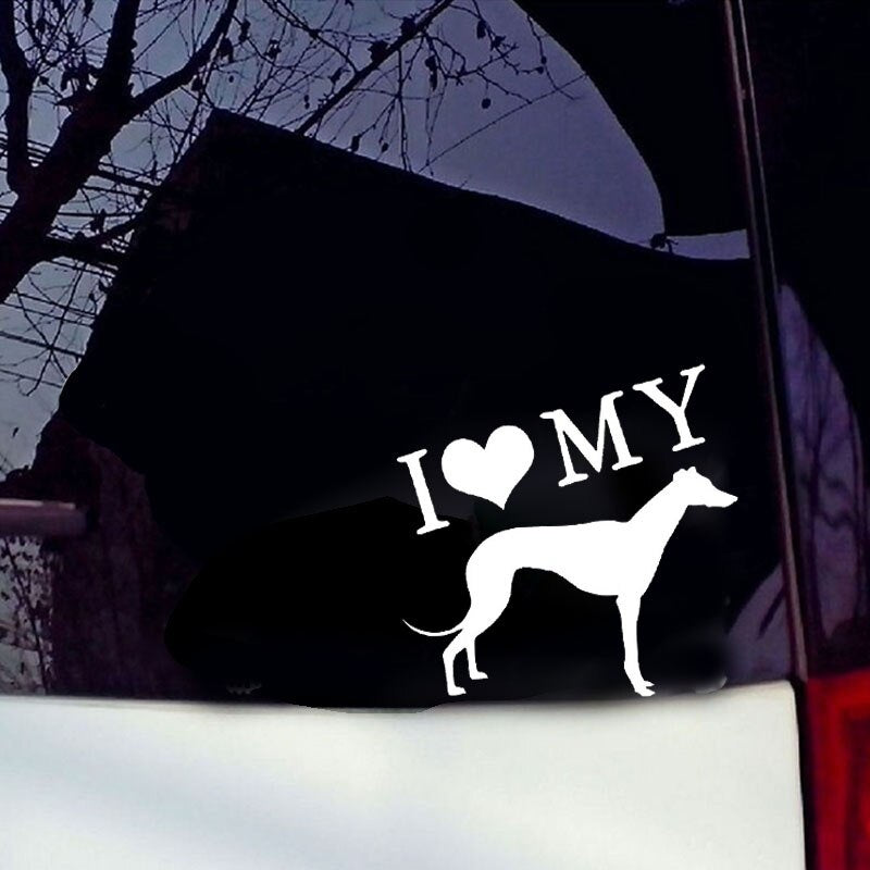 14CM*14CM I Love My Pet Greyhound Car Window Decoration Car Sticker Black/Silver C2-3043