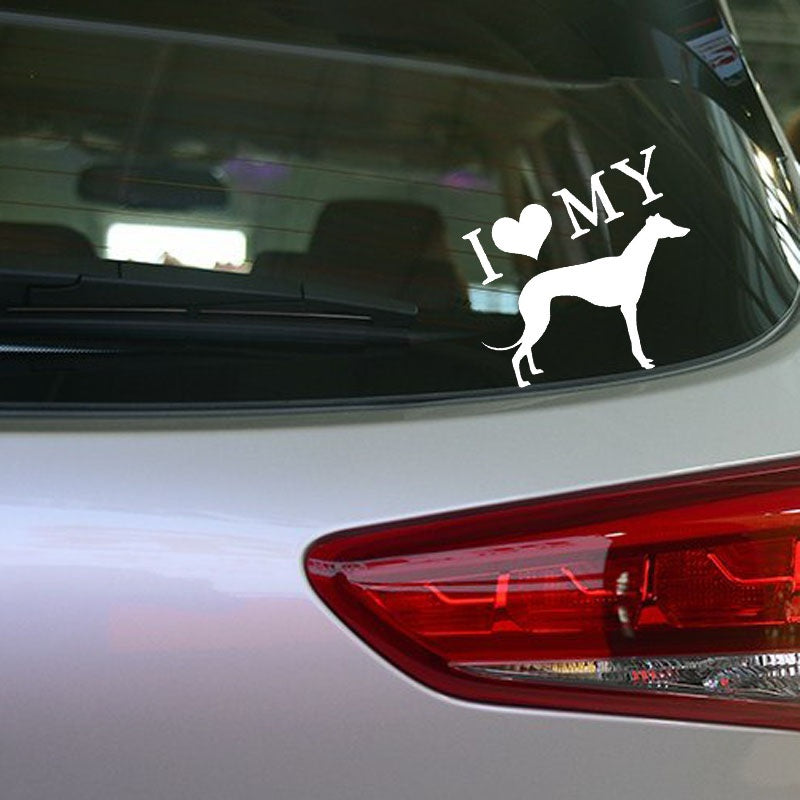 14CM*14CM I Love My Pet Greyhound Car Window Decoration Car Sticker Black/Silver C2-3043