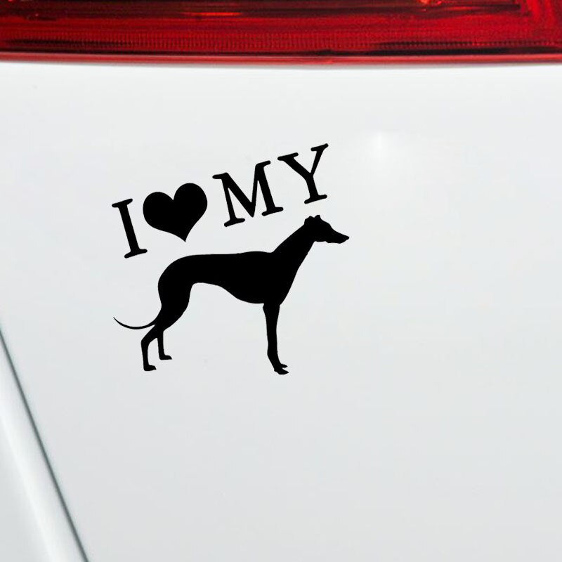 14CM*14CM I Love My Pet Greyhound Car Window Decoration Car Sticker Black/Silver C2-3043