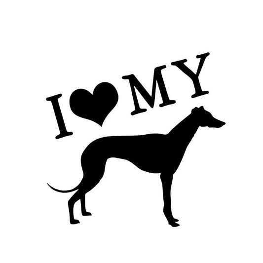 14CM*14CM I Love My Pet Greyhound Car Window Decoration Car Sticker Black/Silver C2-3043