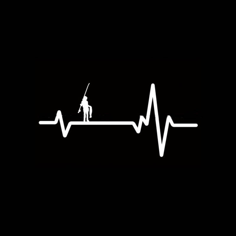 New Fashion 14cm*6.5cm HEART BEAT LINE FISHING Boy Girl Carrying FISH Rod  Vinyl Car Sticker Decals Black Silver C11-0234