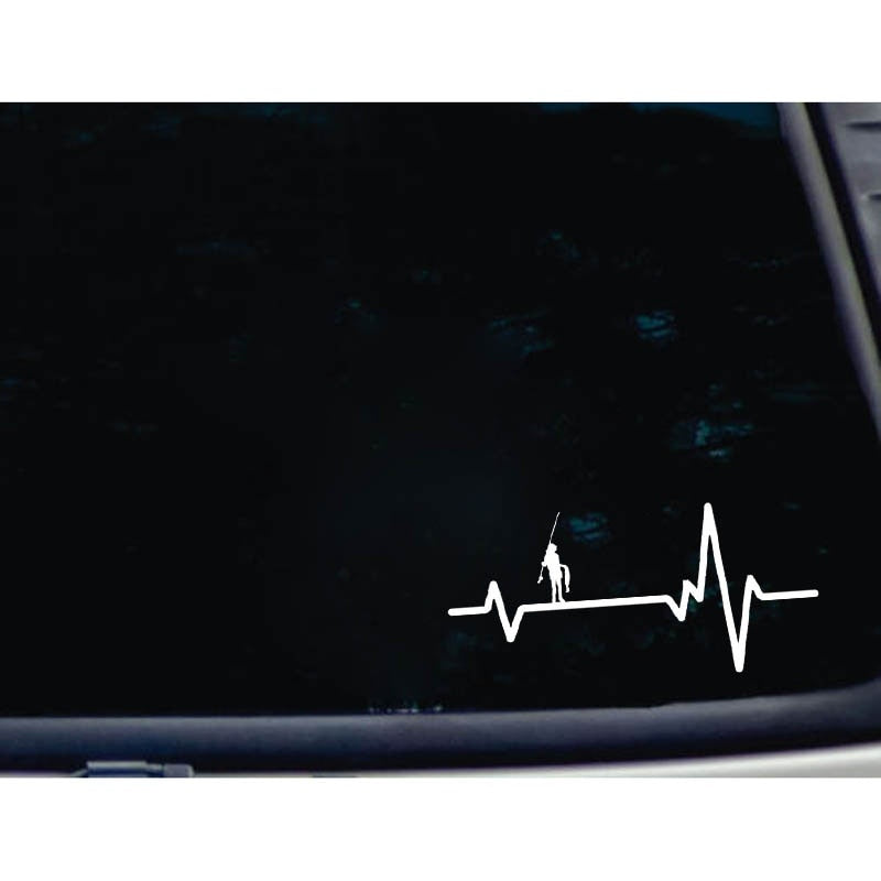 New Fashion 14cm*6.5cm HEART BEAT LINE FISHING Boy Girl Carrying FISH Rod  Vinyl Car Sticker Decals Black Silver C11-0234