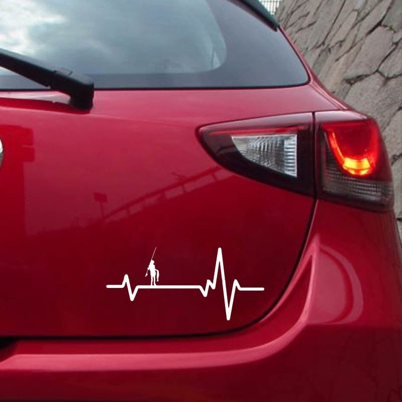 New Fashion 14cm*6.5cm HEART BEAT LINE FISHING Boy Girl Carrying FISH Rod  Vinyl Car Sticker Decals Black Silver C11-0234