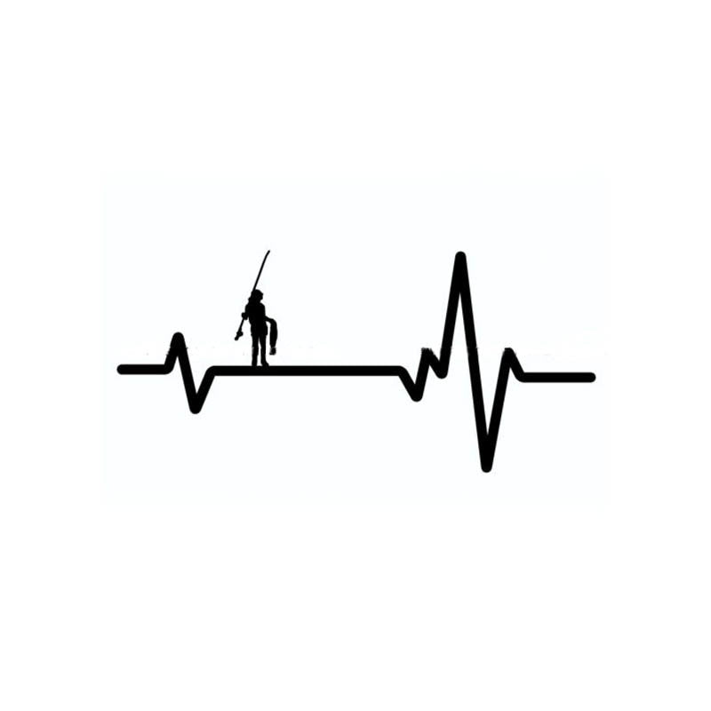 New Fashion 14cm*6.5cm HEART BEAT LINE FISHING Boy Girl Carrying FISH Rod  Vinyl Car Sticker Decals Black Silver C11-0234