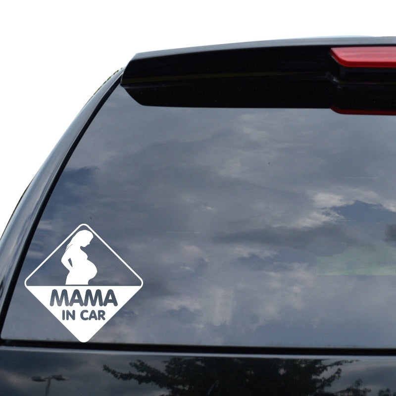 14CM*14CM  MAMA IN CAR PREGNANT ON BOARD STICKER DECAL BABY CHILD CAR Black/Silver C10-00078