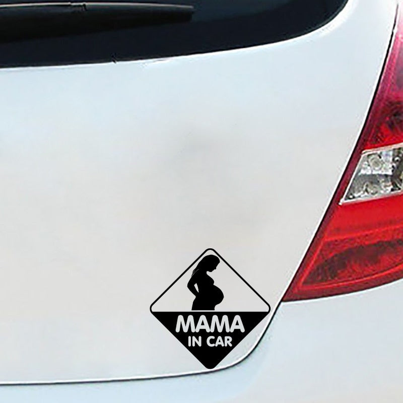 14CM*14CM  MAMA IN CAR PREGNANT ON BOARD STICKER DECAL BABY CHILD CAR Black/Silver C10-00078