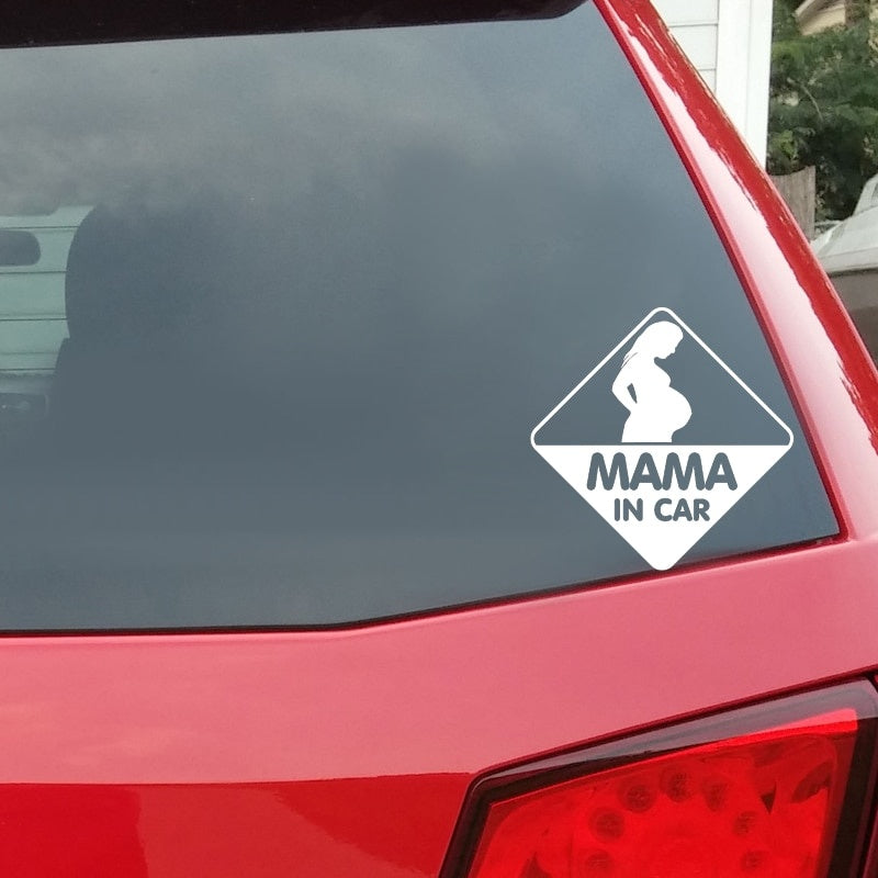 14CM*14CM  MAMA IN CAR PREGNANT ON BOARD STICKER DECAL BABY CHILD CAR Black/Silver C10-00078