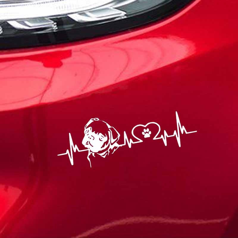 2020 NEW 18CM*6.1CM Lovely  Pug Love Pulse Car Styling Vinyl Car Sticker Black/Silver C2-3261
