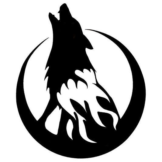 13.1*15CM Howling Wolf Moon On Fire Car Styling Decal Car Body Decorative Stickers Accessories Black/Silver C9-1106