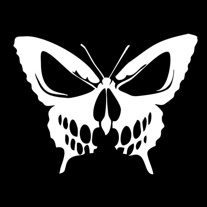 New Fashion 14.5CM*11.1CM Butterfly Skull Vinyl Decal Car Sticker Die Cut  Hearse Horror Rock  Black/Silver C24-0045