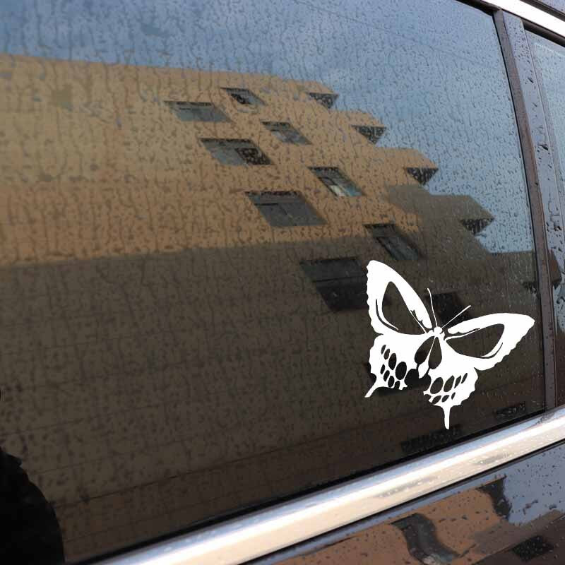 New Fashion 14.5CM*11.1CM Butterfly Skull Vinyl Decal Car Sticker Die Cut  Hearse Horror Rock  Black/Silver C24-0045