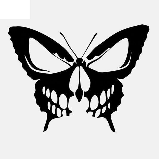 New Fashion 14.5CM*11.1CM Butterfly Skull Vinyl Decal Car Sticker Die Cut  Hearse Horror Rock  Black/Silver C24-0045