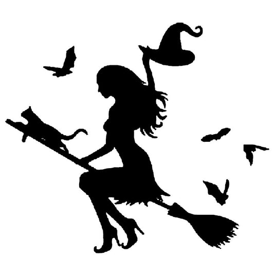 New Hot 19.8cm*17.3cm Witch On Flying Broom Fun Vinyl Car-styling Car Sticker Decals Decor S6-3908