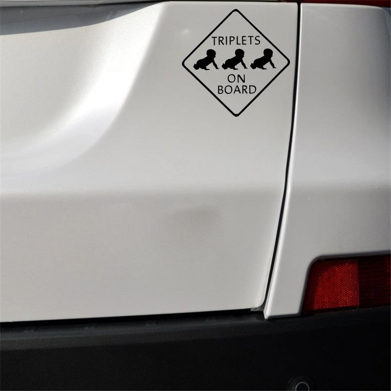 New Fashion 12.7CM*12.7CM  TRIPLETS ON BOARD Car Sticker Decal Vinyl Black/Silver C10-00099