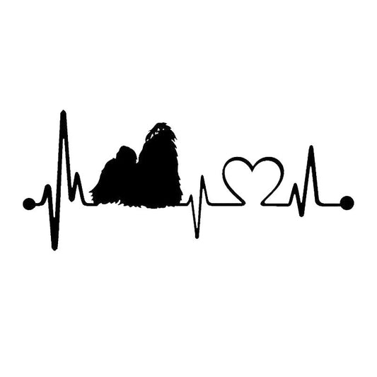 High-quality 15*6.4CM Shih Tzu Heartbeat Lifeline Dog Car Styling Cute Animal Window Decorative Stickers Black/Silver C6-1143