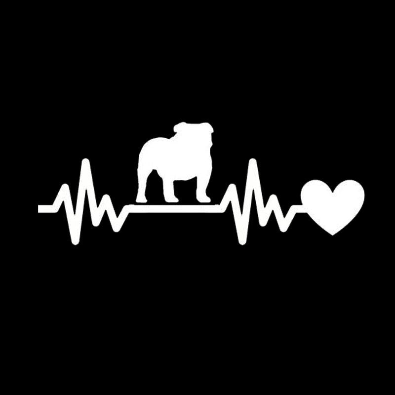 2020 NEW 19*7.1CM English Bulldog Heartbeat Lifeline Rear Windshield Stylish Decorative Car Stickers Black/Silver C6-1433