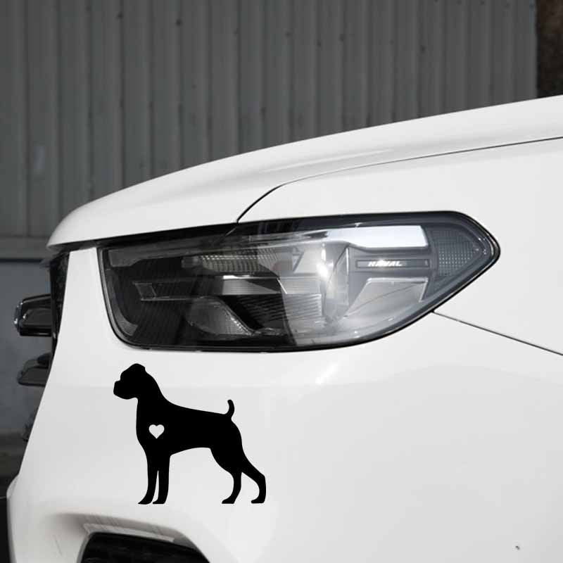 New Brand 15.5CM*14.3CM Boxer Dog Puppy Love Adopt Decoration Car Sticker Black/Silver C2-3158