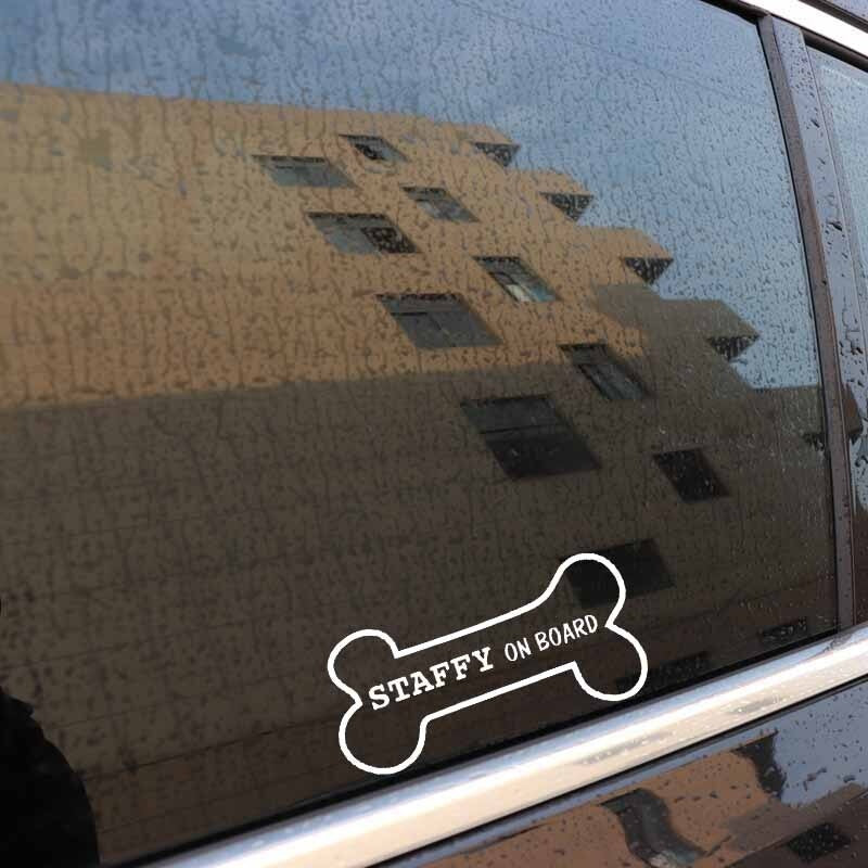14.5CM*6.9CM Funny Dog Bone Vinyl Car Sticker Decal Pet Lover  STAFFY On Board Black/Silver C10-00594