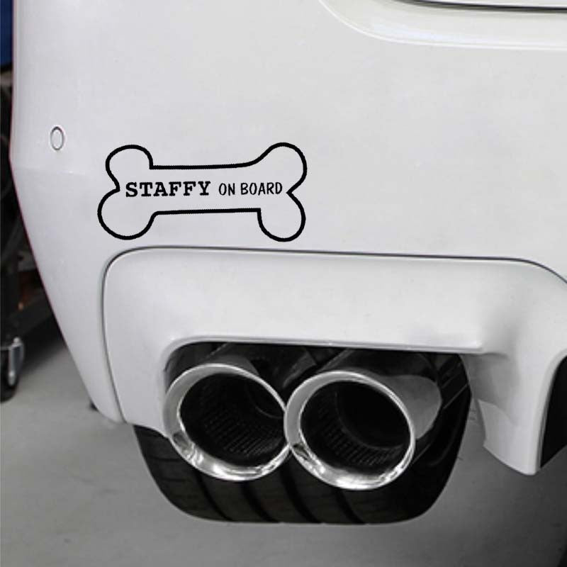 14.5CM*6.9CM Funny Dog Bone Vinyl Car Sticker Decal Pet Lover  STAFFY On Board Black/Silver C10-00594