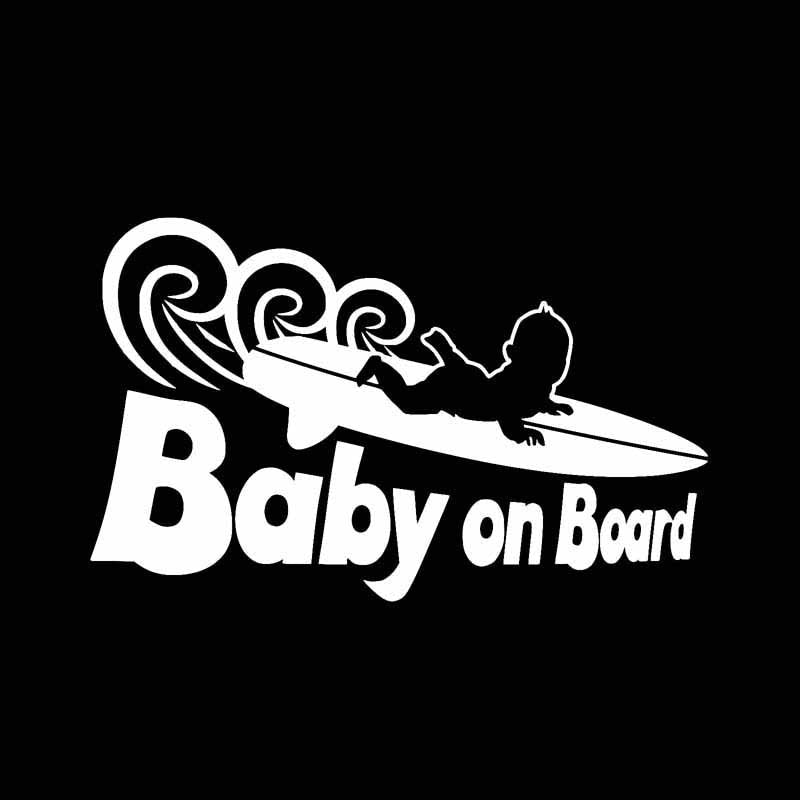 New Fashion 17.8CM*11.1CM Funny Cool BABY ON BOARD Surf  Sticker Car Vinyl Decals Black/Silver C10-00784