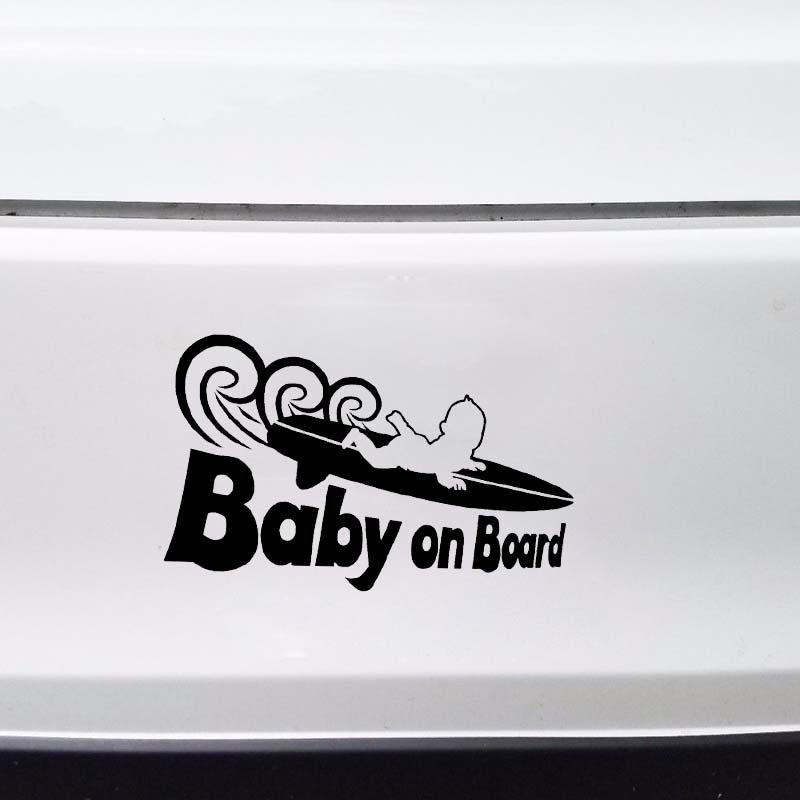 New Fashion 17.8CM*11.1CM Funny Cool BABY ON BOARD Surf  Sticker Car Vinyl Decals Black/Silver C10-00784
