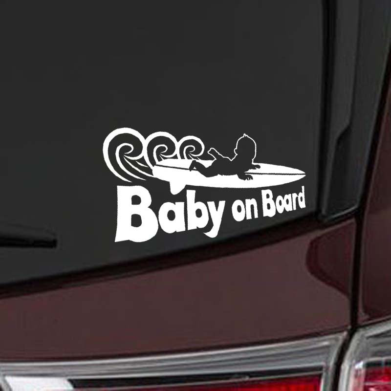 New Fashion 17.8CM*11.1CM Funny Cool BABY ON BOARD Surf  Sticker Car Vinyl Decals Black/Silver C10-00784