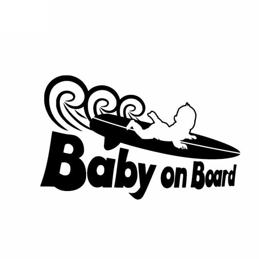 New Fashion 17.8CM*11.1CM Funny Cool BABY ON BOARD Surf  Sticker Car Vinyl Decals Black/Silver C10-00784