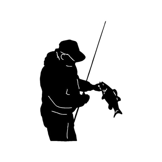 New Hot 10.9*15.8CM Fisherman Sport Fishing Personalized Car Stickers Covering The Surface Of The Vinyl Car Decals Black/Silver C7-0412