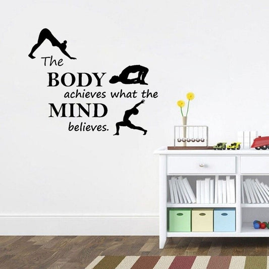 New Hot 57CM*47.2CM The Body achieves what the MIND believe   Fitness Quotes PVC Wakll Sticker W1-260