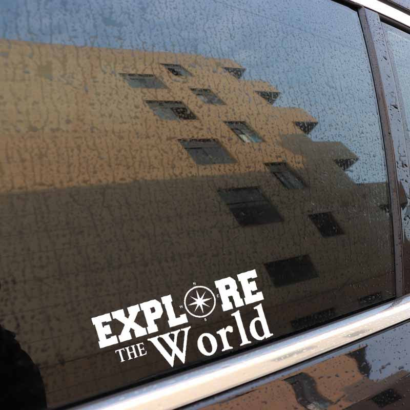 High-quality 15.6CM*6.8CM EXPLORE THE WORLD Compass Travel Decor Car Stickers Vinyl Decal Black Silver C10-01153