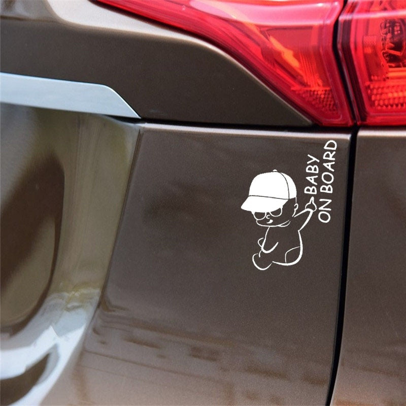 Fashion 12.7CM*13.5CM  Baby On Board Naughty Boy's Vinyl Car Sticker Decal Black/Silver C10-00138