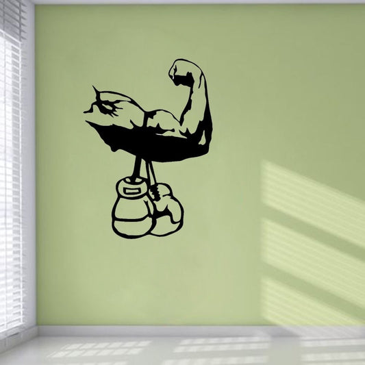 New Fashion 45.9CM*63.9CM Coolest Boxing Glove Muscles Decor PVC Kitchen And Gym Wall Sticker W2-292