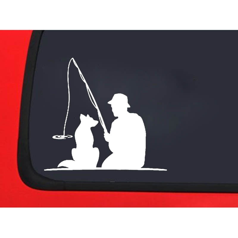 16.9cm*15.6cm Fisherman With Dog Pet FISHING Fun Vinyl High-quality Decor Decals Car Sticker Black Silver C11-0177
