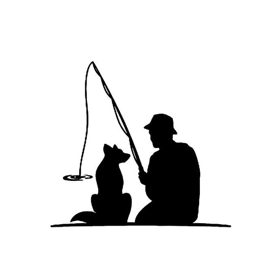 16.9cm*15.6cm Fisherman With Dog Pet FISHING Fun Vinyl High-quality Decor Decals Car Sticker Black Silver C11-0177