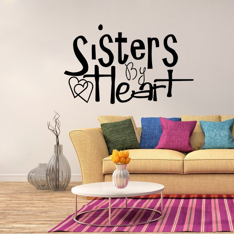 New Fashion 52CM*31.6CM Sisters by Heart Quotes Family Words PVC Wall Room Decor Art Sticker W1-262