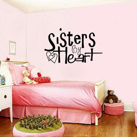 New Fashion 52CM*31.6CM Sisters by Heart Quotes Family Words PVC Wall Room Decor Art Sticker W1-262