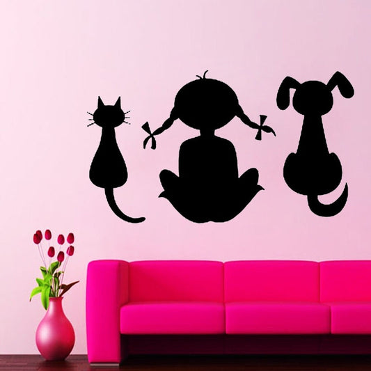85CM*48.2CM Funny Baby Girl Dog Cat For Kids Room Wall Sticker PVC Decal Wall Sticker W3-339