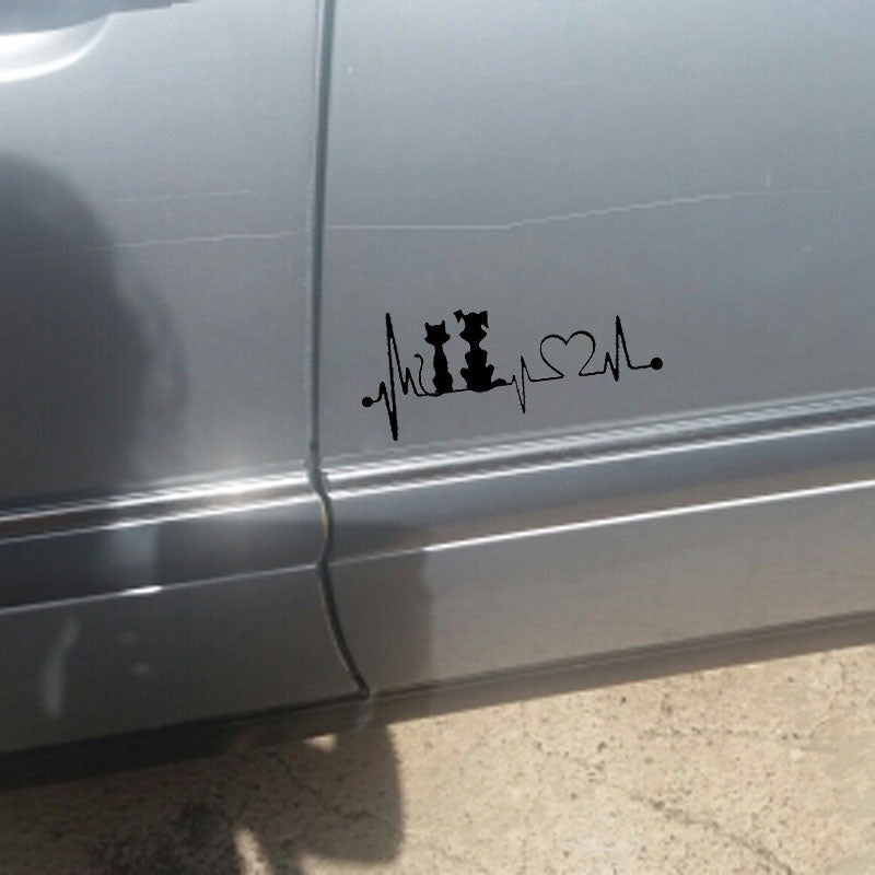 High-quality 19*8.2CM Dog & Cat Heartbeat Car Window Decoration Decal  Cartoon Stickers Car Accessories C6-0802
